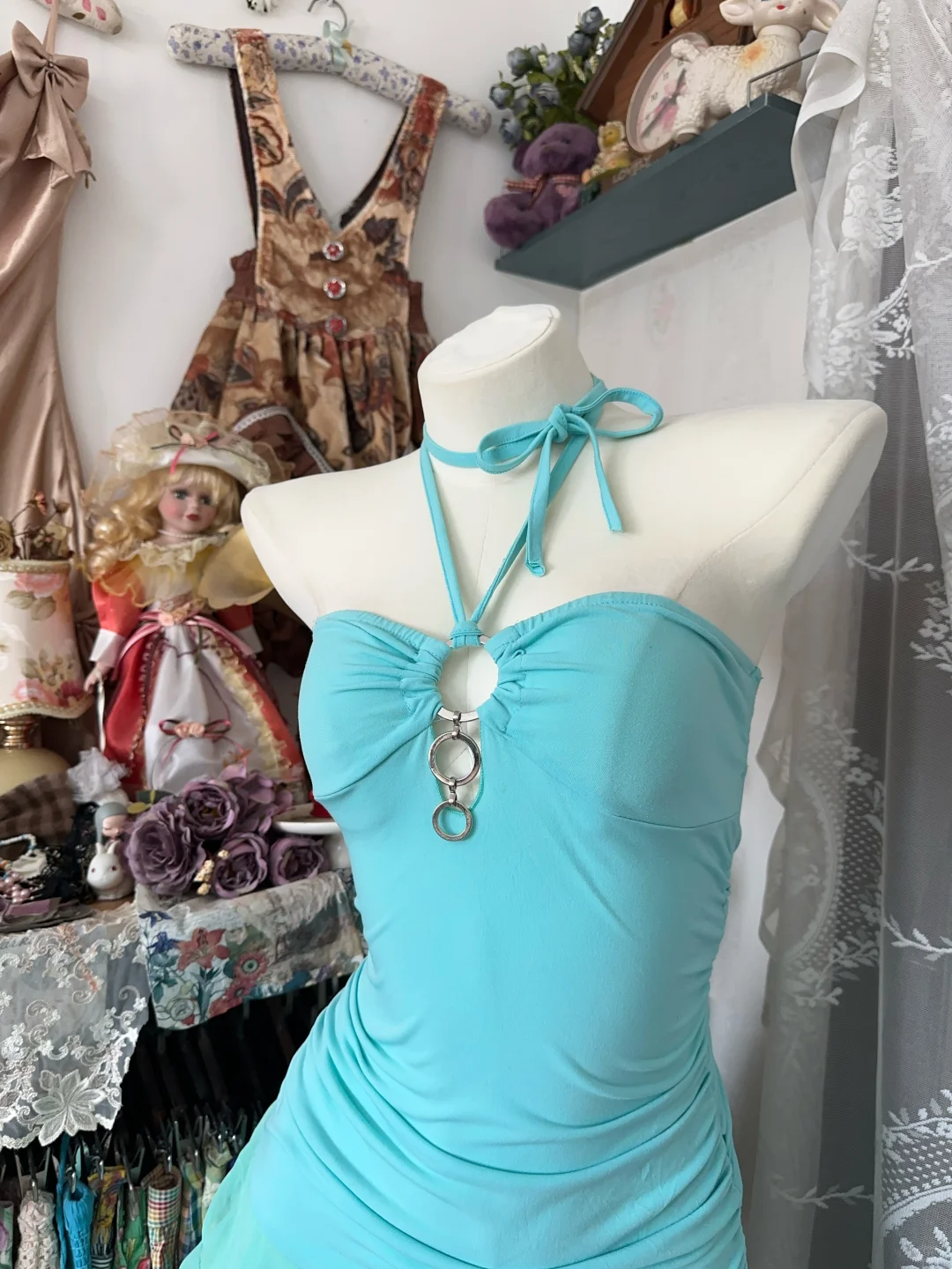 Classy Halter Blue Chiffon Ruffle Layered Cocktail Dress Short Formal Homecoming Dress Y9222