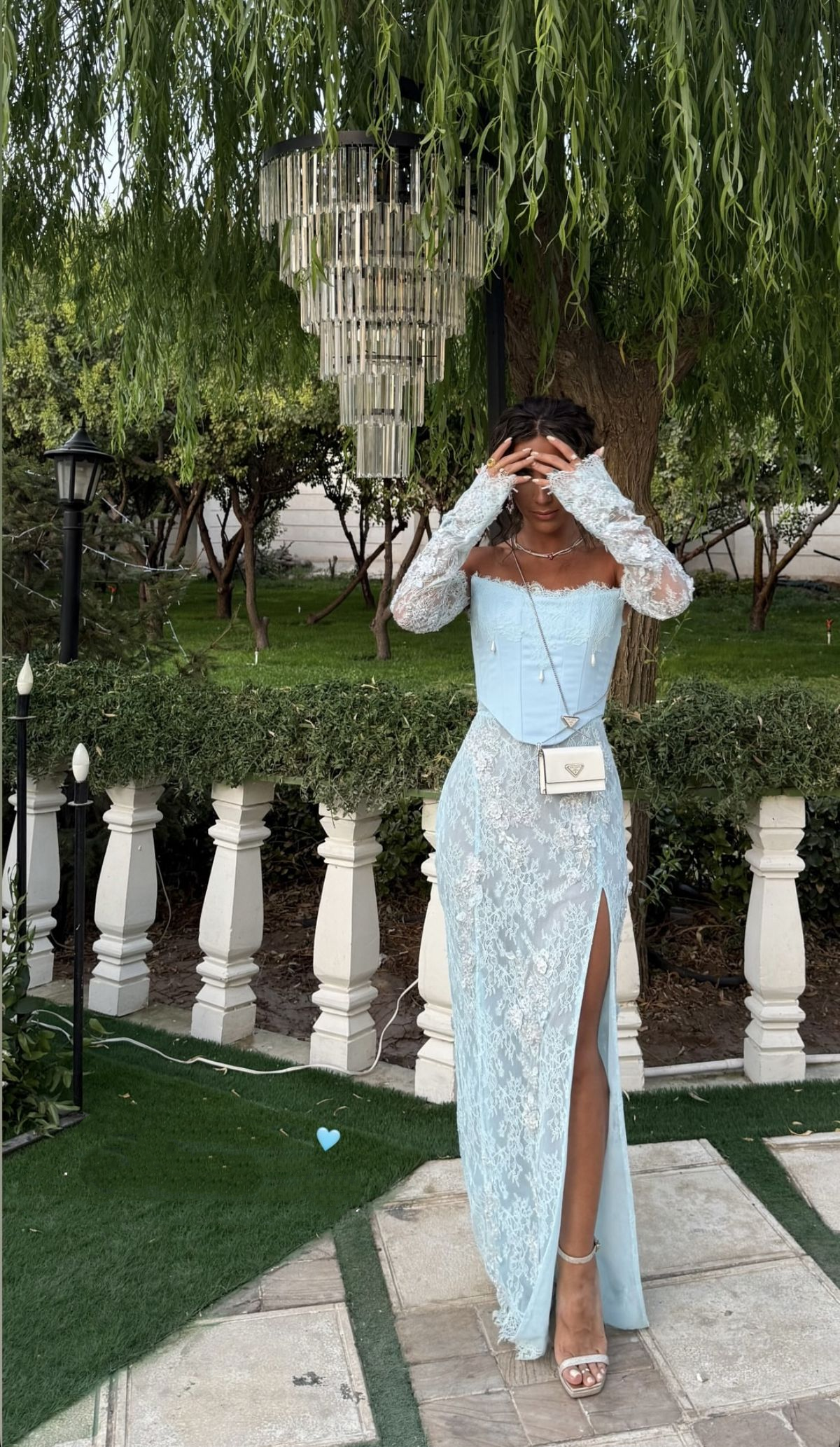 Classy Light Blue Strapless Lace Slit Long Wedding Guest Dress Birthday Party Dress SP1347