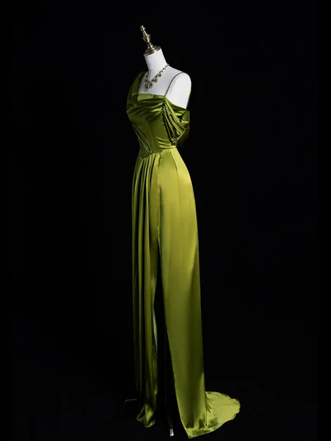 Elegant One Shoulder Green Slit Prom Evening Dress Y8218