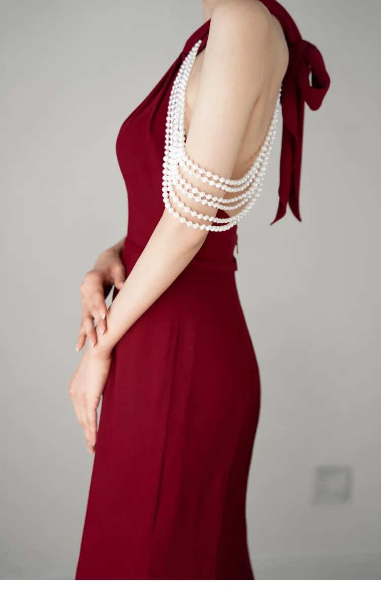 Sexy Backless Evening Party Dress Halter Tassel Mermaid Vintage Party Prom Dresses Y4572