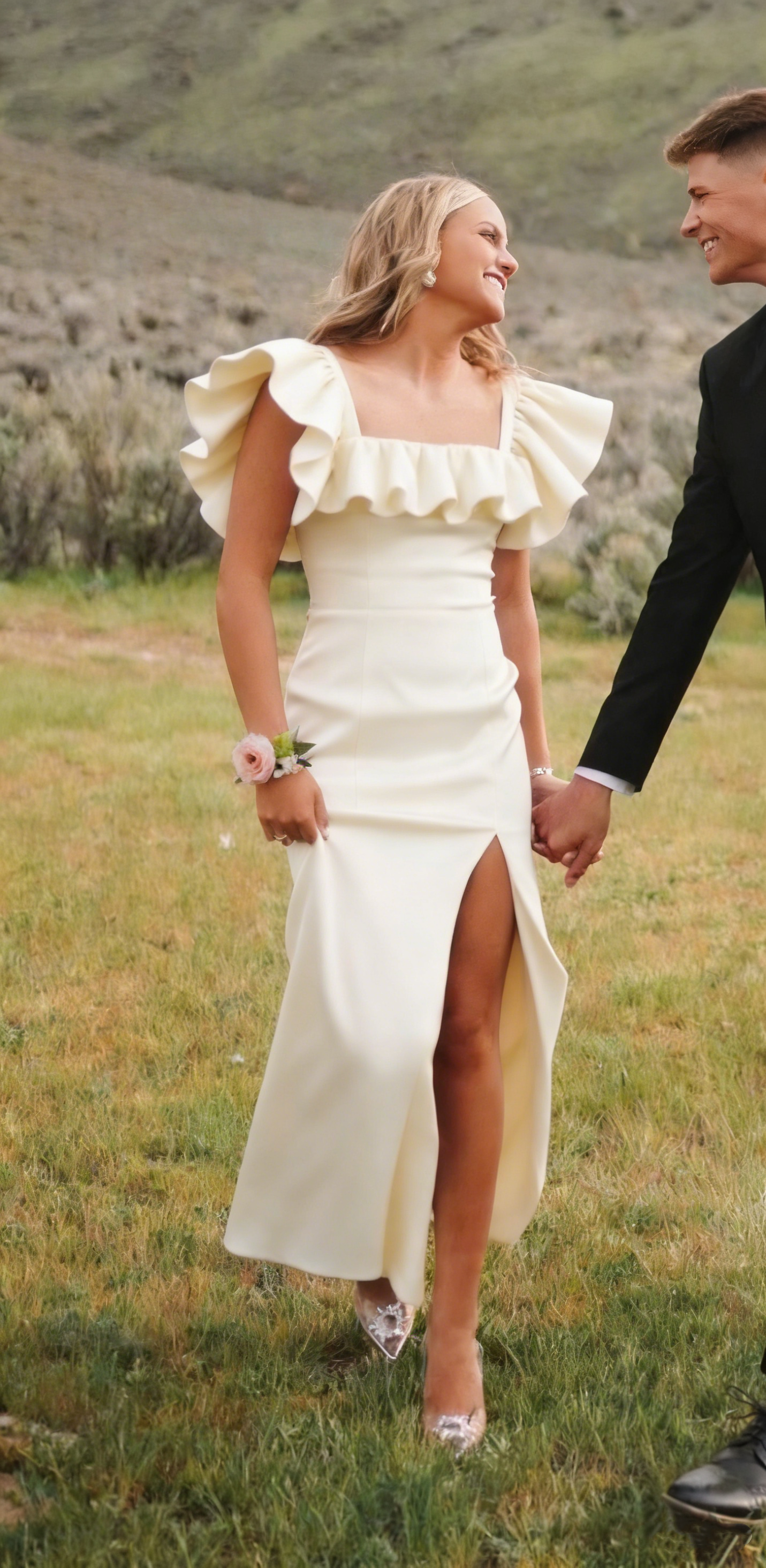 Square Neck Flutter Sleeve Hot Pink Long Prom Dress Evening Dress With Split Y2981