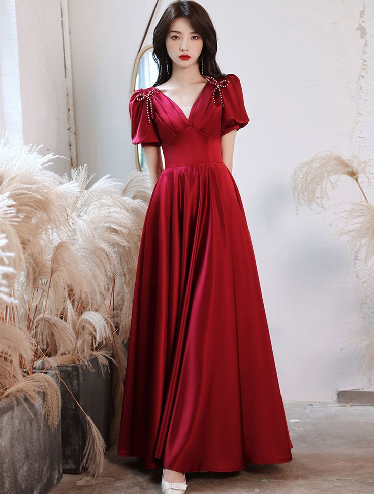Satin Junior Senior Prom Dress Long Dress with Sleeves Y4565