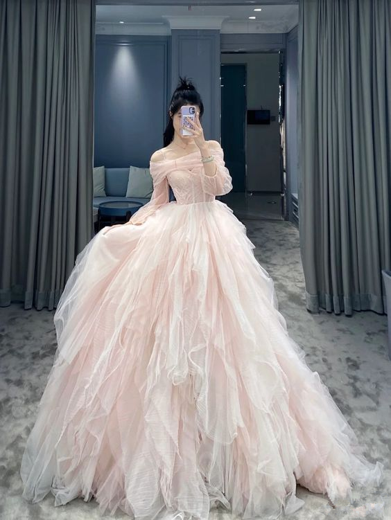 Off The Shoulder Pink Tulle Ball Gown,Pink Princess Dress Y5972 – Simplepromdress Off The Shoulder Pink Tulle Ball Gown,Pink Princess Dress Y5972 – Simplepromdress