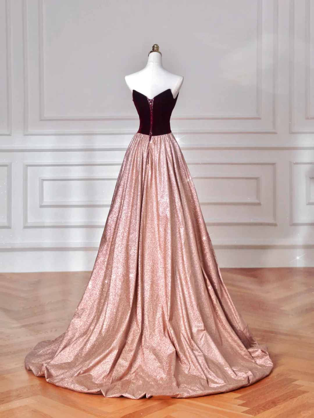 Vintage Strapless Velvet Satin A Line Prom Dress Long Evening Dress Y8627