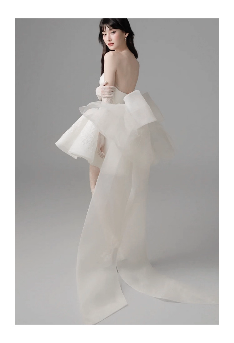 Classy Strapless Organza Appliques White A Line Short Homecoming Dress Formal Birthday Outfits With Bow Y9563