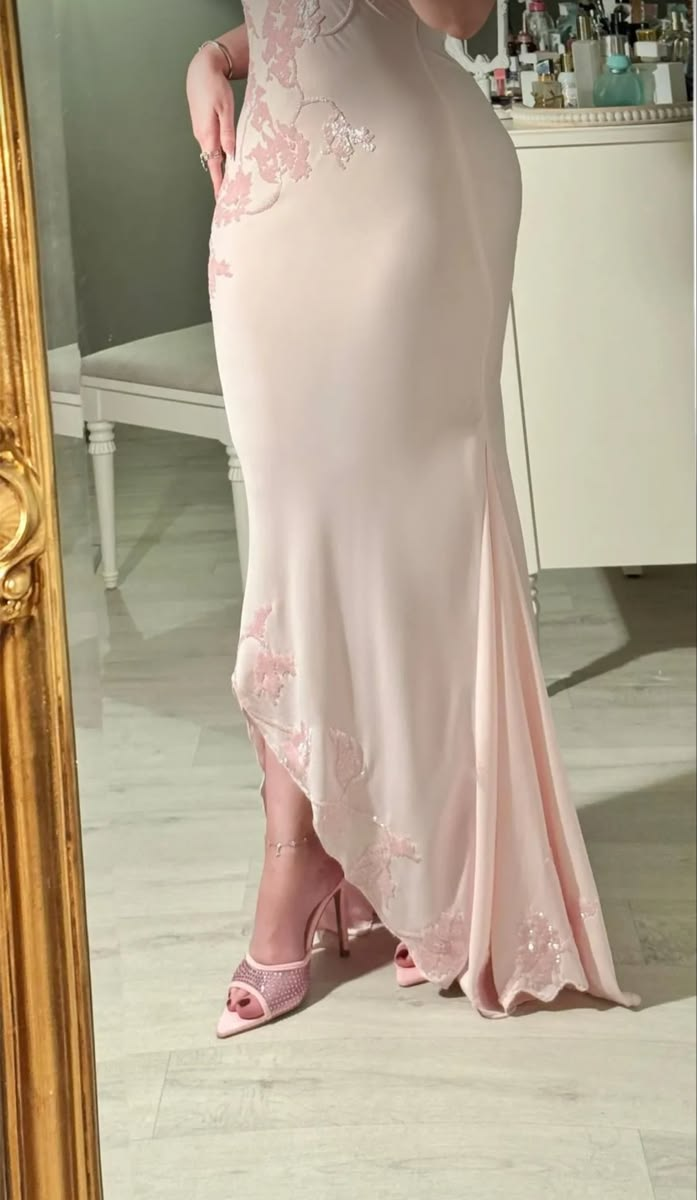 Classy Spaghetti Straps Pink V Neck Satin Mermaid Long Party Dress Birthday Prom Gowns SP2315