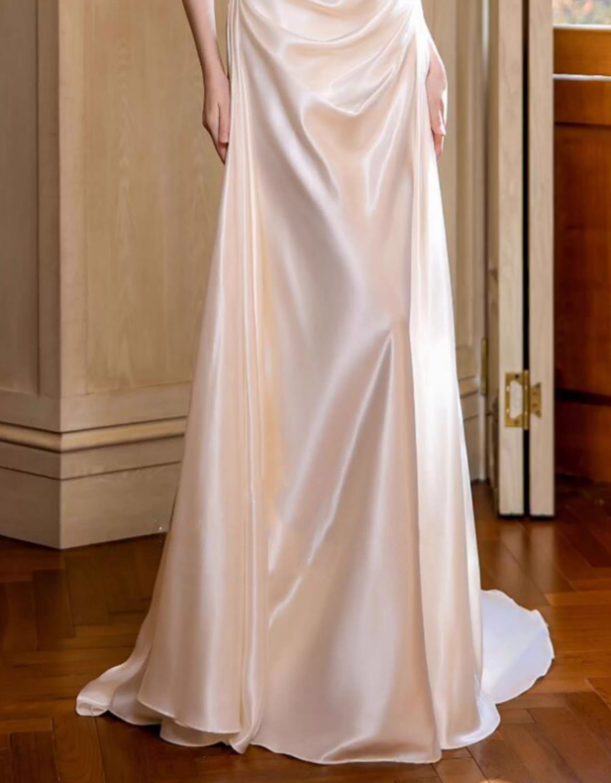 Pretty Off The Shoulder Satin Pleated Mermaid Long Wedding Dress SP2020