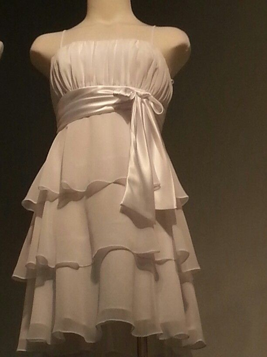 Classy Spaghetti Straps White Chiffon Layered Line Short Homecoming Dress Formal Birthday Outfits Y9296