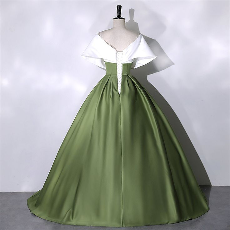 White+Green Satin Prom Dress Elegant Quinceanera Dress Floor Length Green Dress Evening Dress Girls Princess Dress Y4598