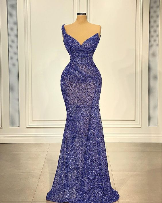 Blue Elegant Exquisite Evening Dress Floor Length Dubai Arabic