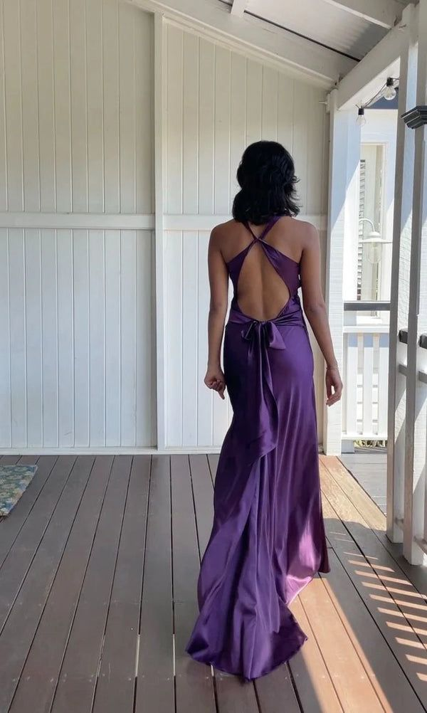 Sexy V Neck Satin Evening Dress Long Prom Dress Y7781