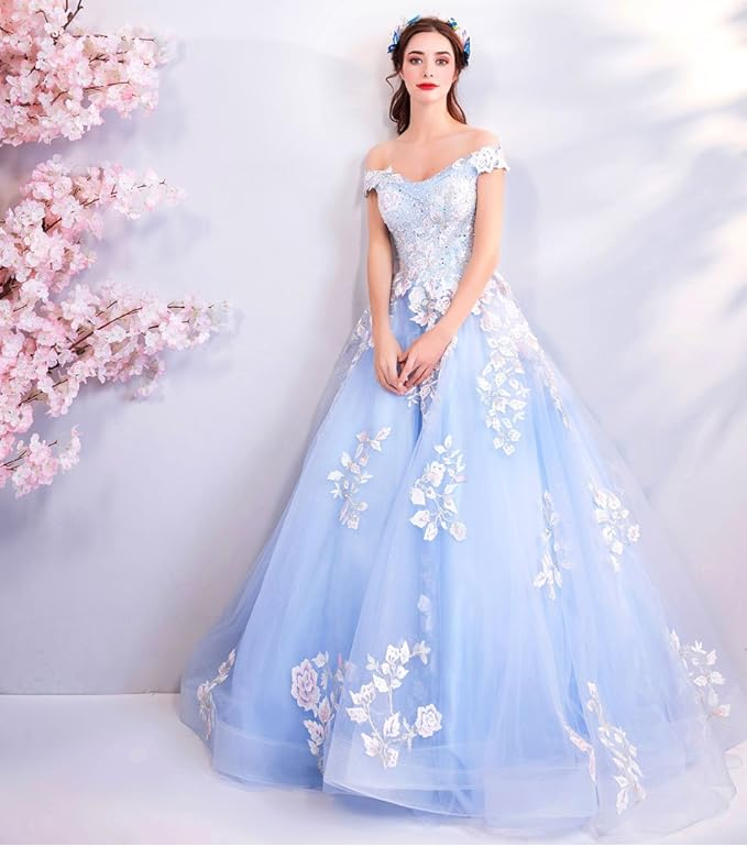 Blue Off The Shoulder Quinceanera Dresses Blue Ball Gown Y52