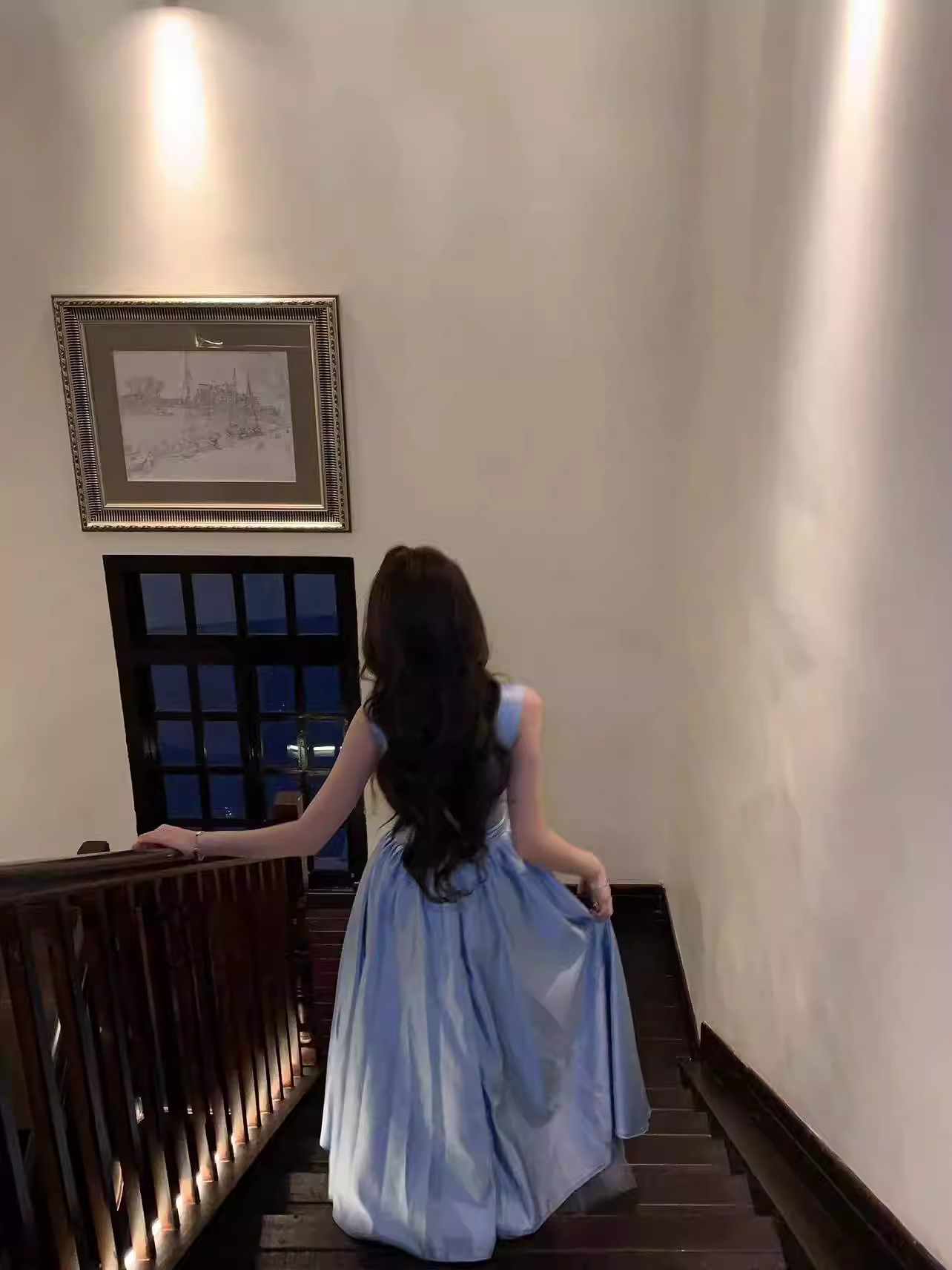 Cute Blue Bow Satin A Line Long Evening Dress Formal Evening Dress SP2028