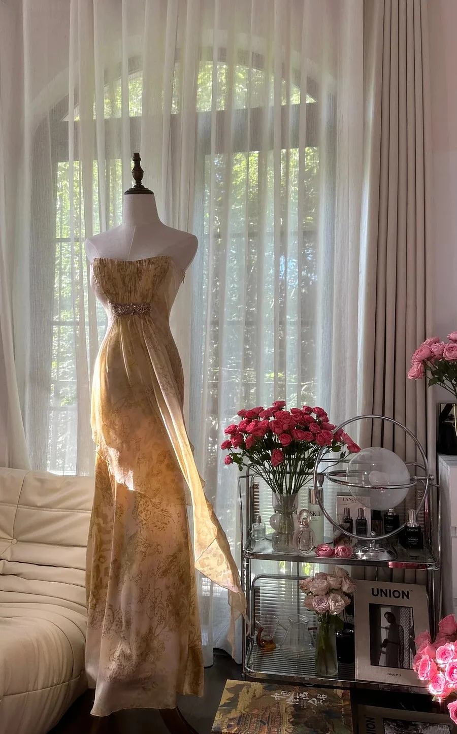 Elegant Fashion Long Chiffon Strapless Evening Dress Birthday Party Dress Y9790