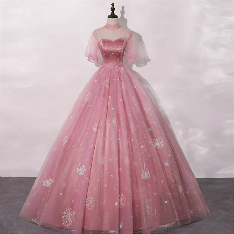 Blush Pink Quinceanera Dress Masquerade Dress A-Line Wedding Dress Flo – Simplepromdress Blush Pink Quinceanera Dress Masquerade Dress A-Line Wedding Dress Flo – Simplepromdress