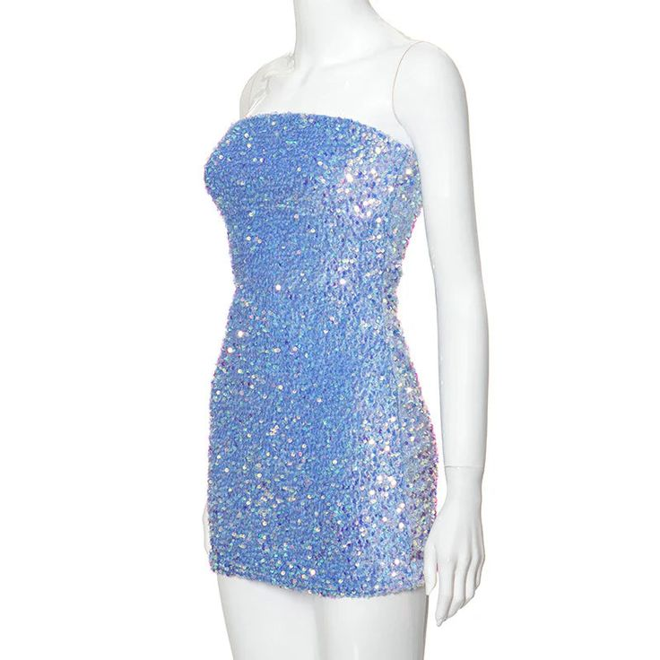 Classy Strapless Blue Sheath Sequin Cocktail Dress Formal Short Homecoming Dress Y9552