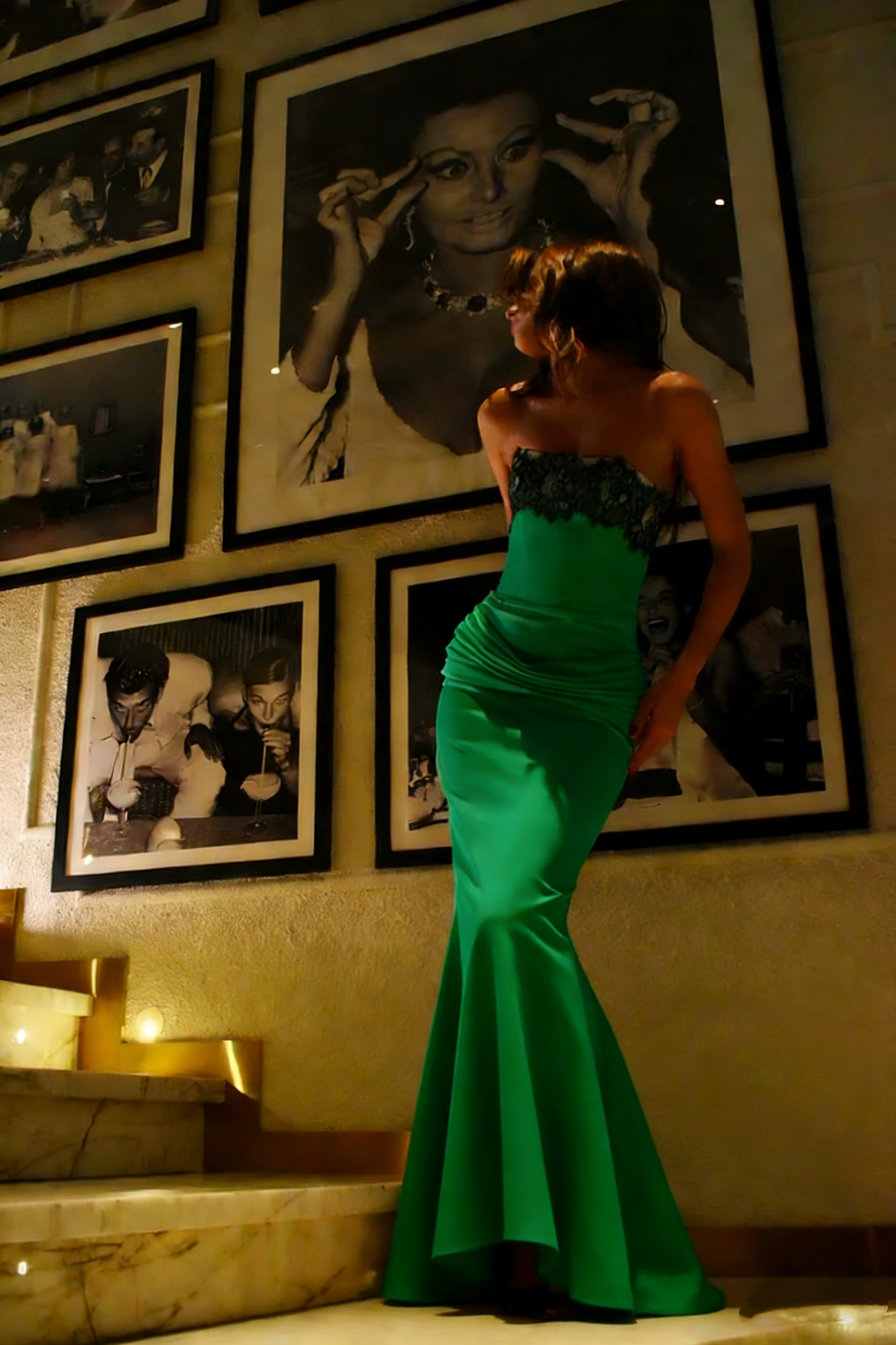 Stylish Strapless White Lace Satin Pleated Mermaid Evening Dress Long Wedding Guest Dress SP923