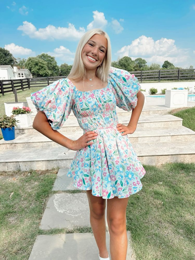 Puff Sleeve Floral Dress,Chic Floral Homecoming Dress Y2753 Simplepromdress Puff Sleeve Floral Dress,Chic Floral Homecoming Dress Y2753 Simplepromdress