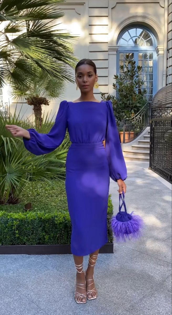 Women's Long Sleeve Evening Dresses, Sheath Tea Length Evening Dress Y4745