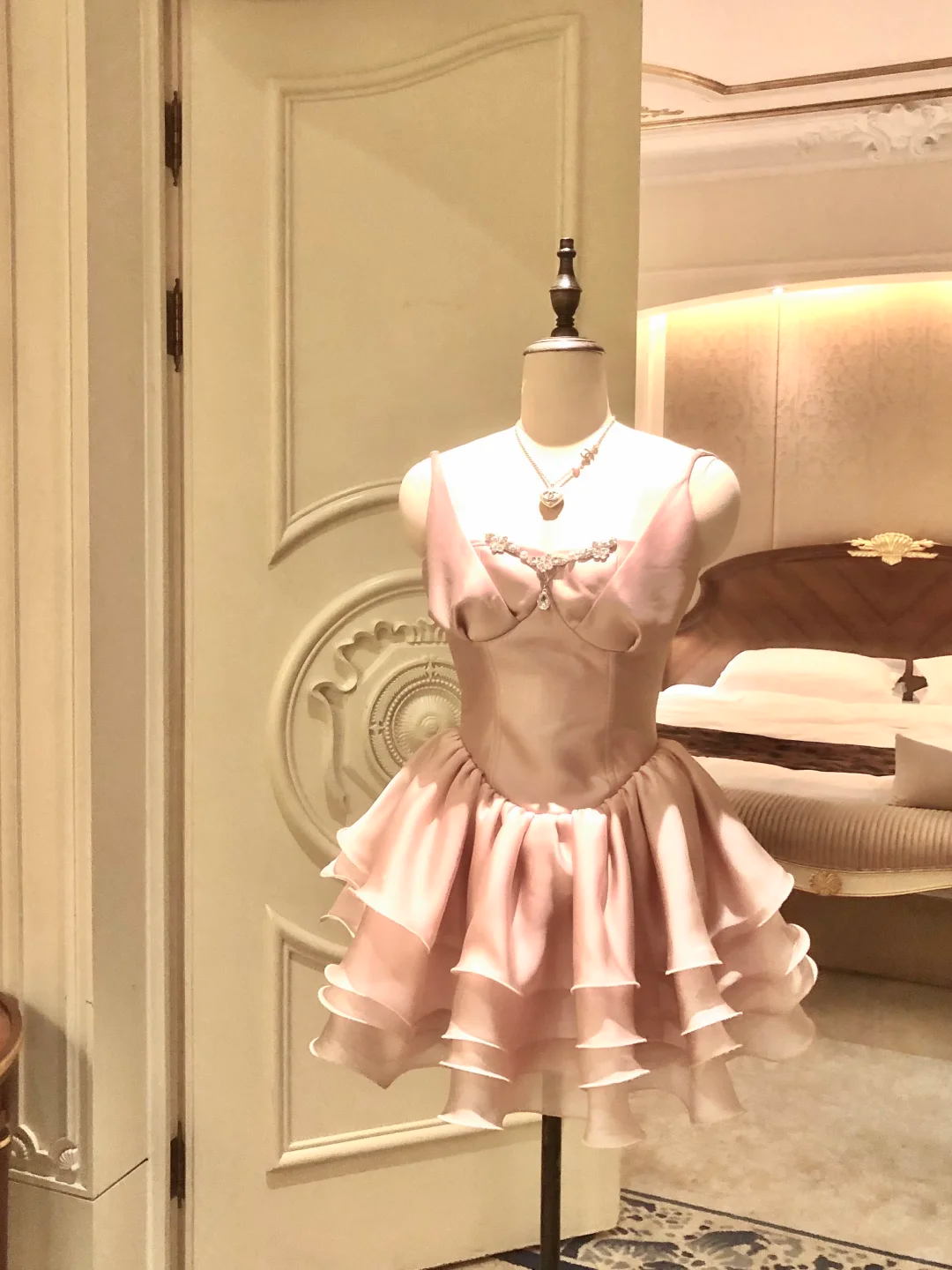 Cute Spaghetti Straps Pink Layered A Line Short Homecoming Dress Birthday Outfits Y9409