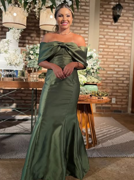 Vintage Green Bow Off The Shoulder Mermaid Evening Dress Formal Satin Prom Dress Y8269