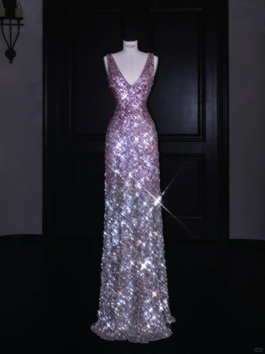 Gorgeous Pink V Neck Sequins Long Prom Dress Evening Dress Y8688