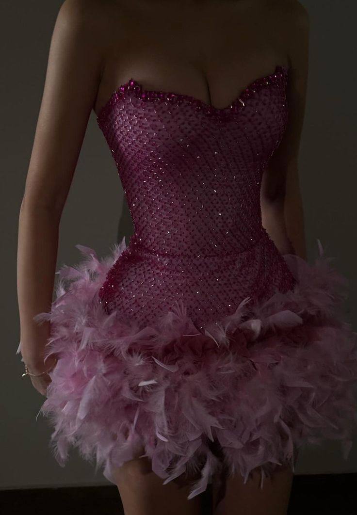 Stylish Pink Strapless Sequin Beaded Feathers Sheath Cocktail Dress Short Formal Homecoming Dress Y9093