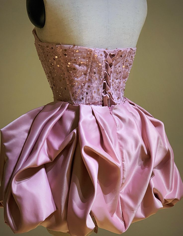 Pretty Strapless Hot Pink Satin Sequin A Line Short 20th Birthday Outfits Homecoming Dress SP180