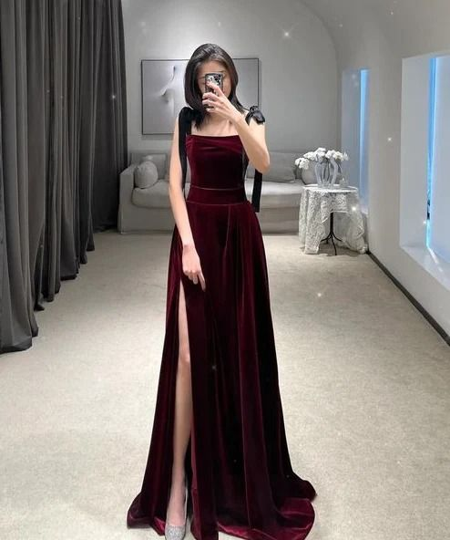 Classy Burgundy Straps Prom Dress With Split Y6740 Simplepromdress Classy Burgundy Straps Prom Dress With Split Y6740 Simplepromdress