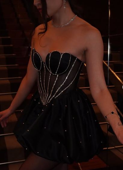 Sparkly Black Strapless A Line Cocktail Dress Homecoming Dress Y8847