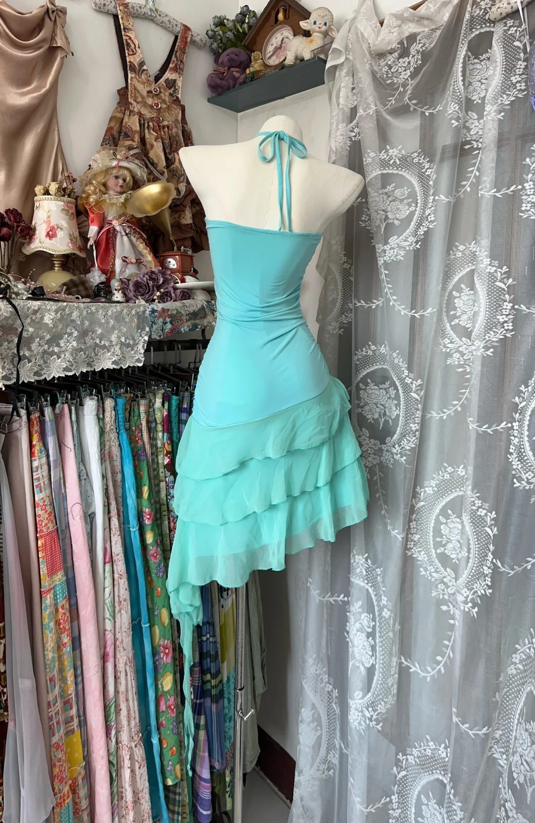 Classy Halter Blue Chiffon Ruffle Layered Cocktail Dress Short Formal Homecoming Dress Y9222