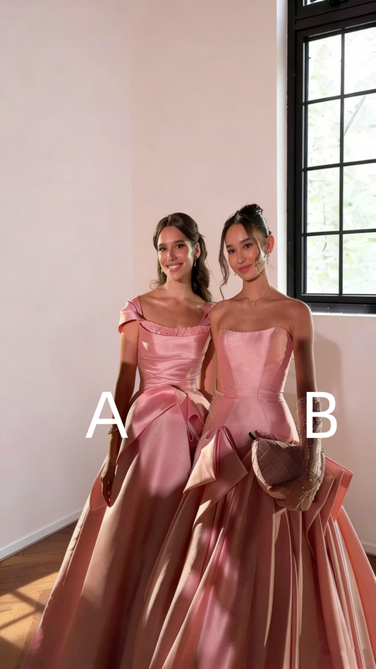 Pretty Pink Strapless Satin Pleated Ball Gown Long Birthday Party Dress Prom Gown SP1672