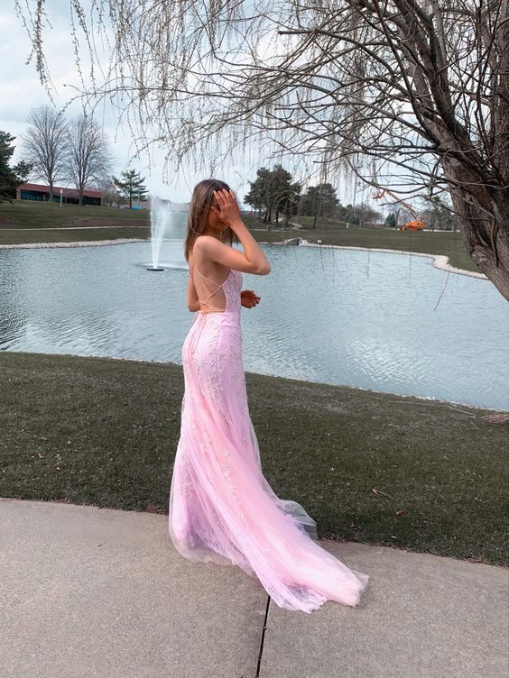 Pink Mermaid Long Prom Dress with Appliques Y7435