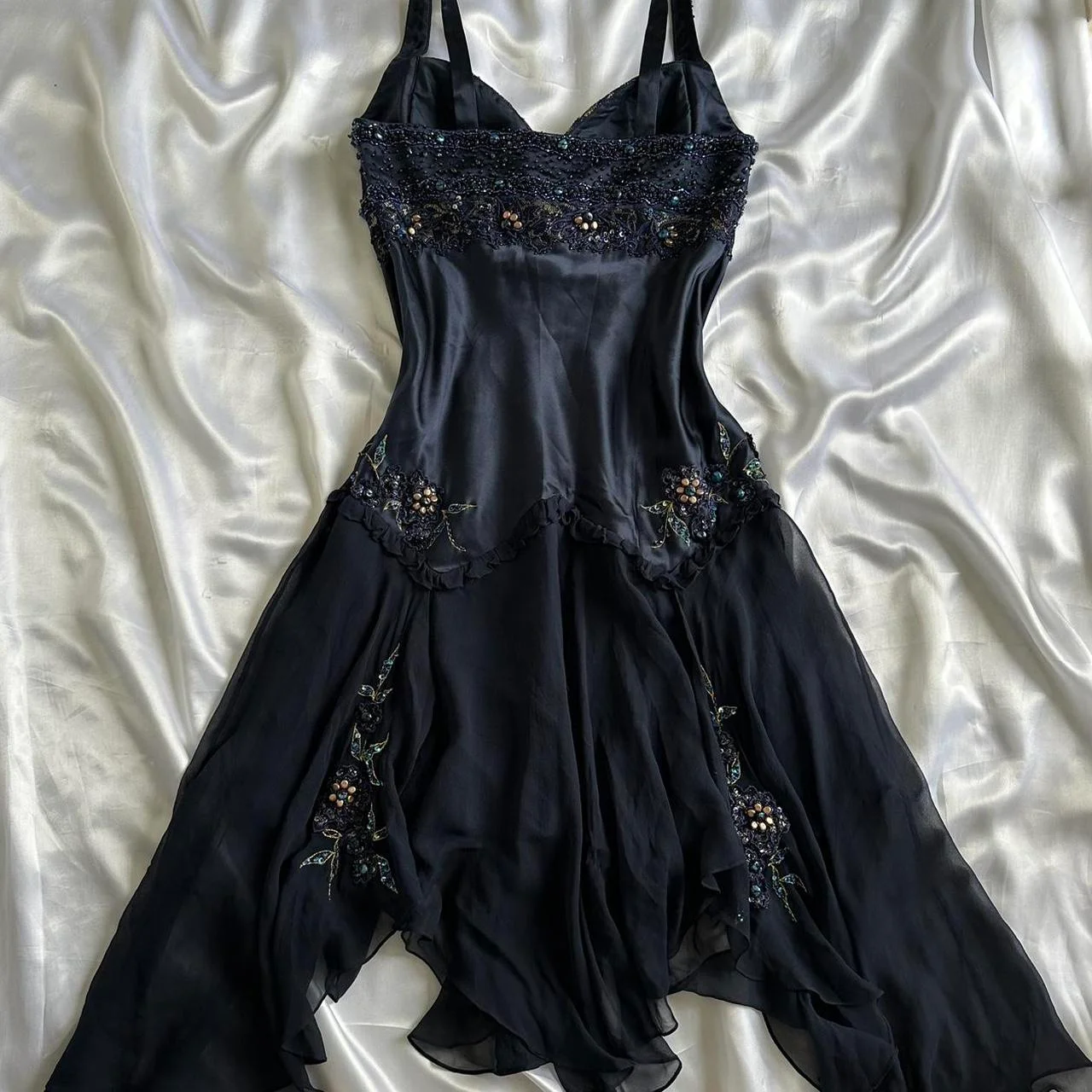 Vintage Navy Blue Satin Chiffon Beaded Graduation Homecoming Dress Mini Cocktail Dress Y9737