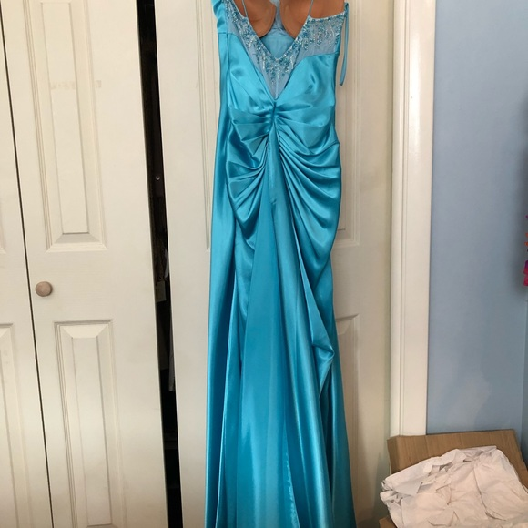 Simple Blue Spaghetti Straps Satin Mermaid Evening Dress,Formal Prom Dress Y8404