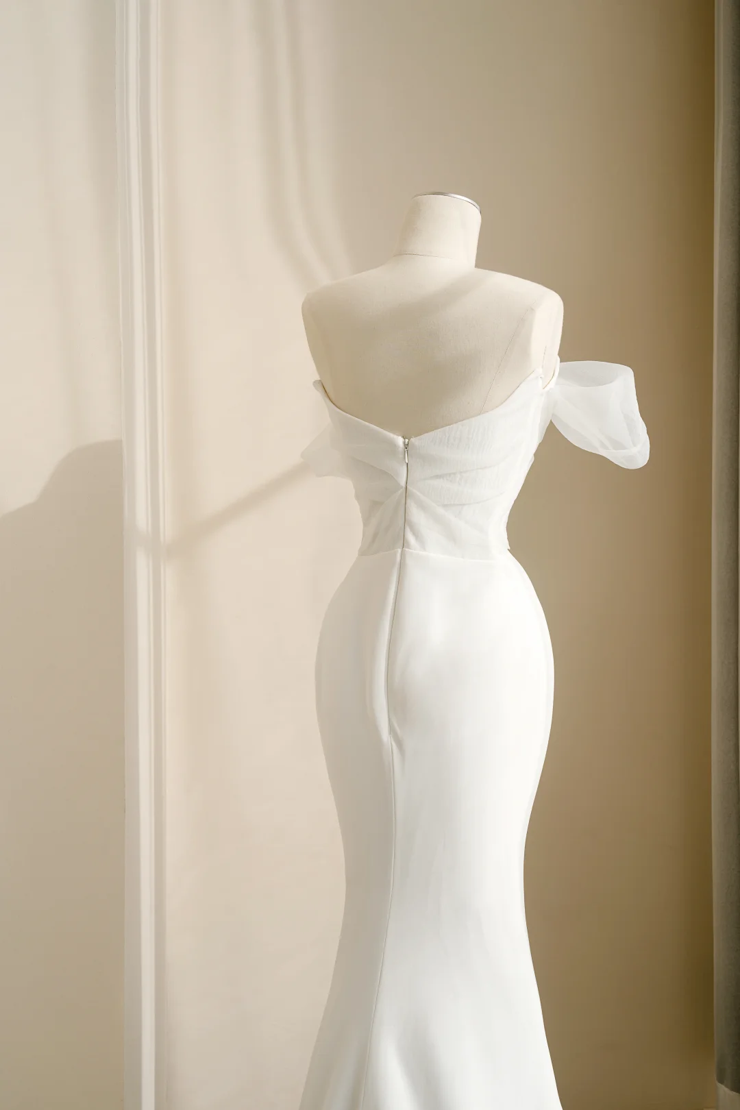 Pretty White Strapless Satin Organza Bow Mermaid Evening Dress,Formal Prom Dress Wedding Dress Y8679