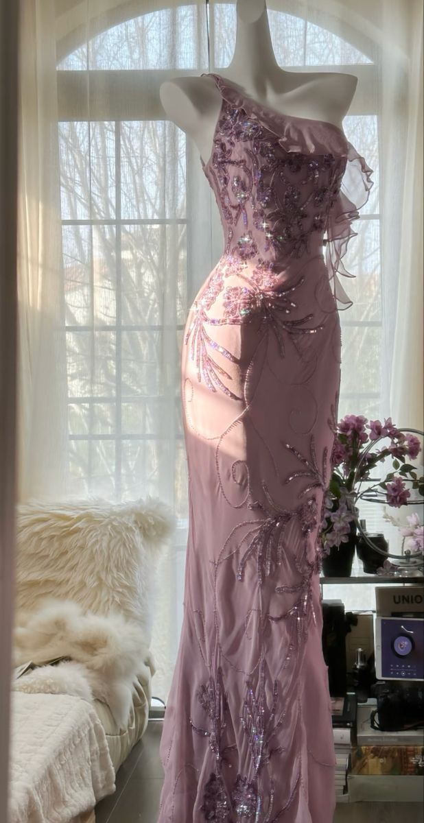 Sexy Purple Beaded Chiffon Prom Dress,One Shoulder Sheath Evening Dress Y8759