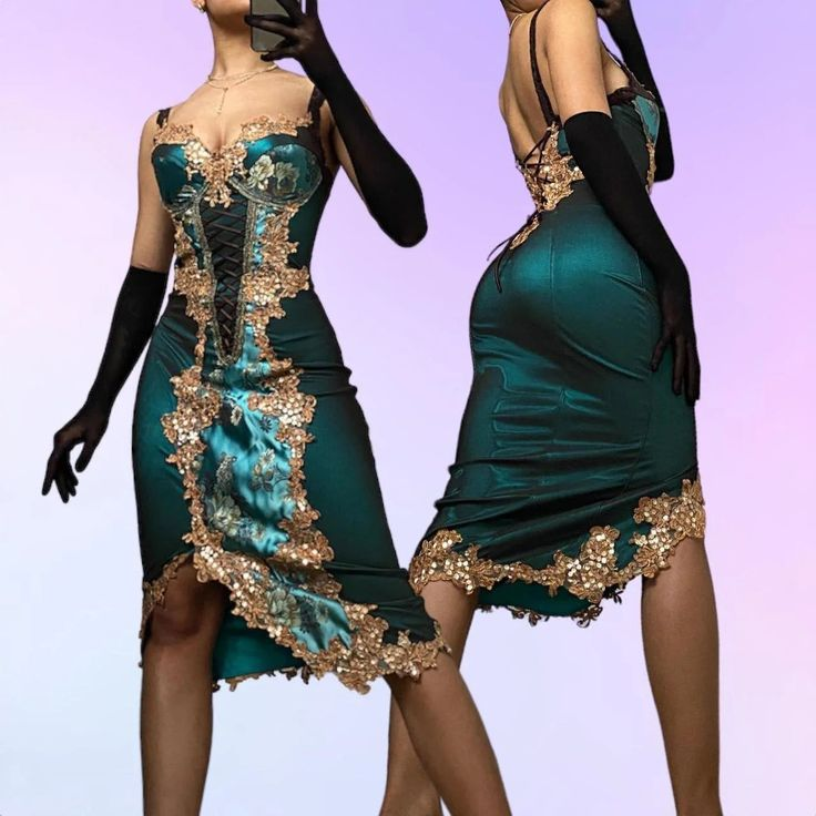 Vintage Green Satin Sequin Beaded Homecoming Dress Birthday Outfits Y9713