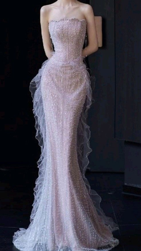 Fairy Pink Strapless Sequin Beaded Mermaid Long Party Dress Birthday Prom Dress SP1216