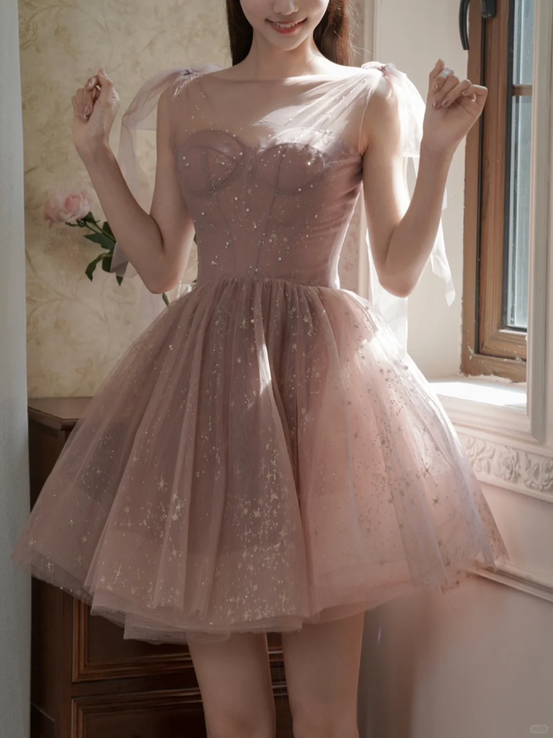 Classy Pink Tulle Sequin A Line Short Birthday Outfits Formal 6th Grade Homecoming Dress Y9291