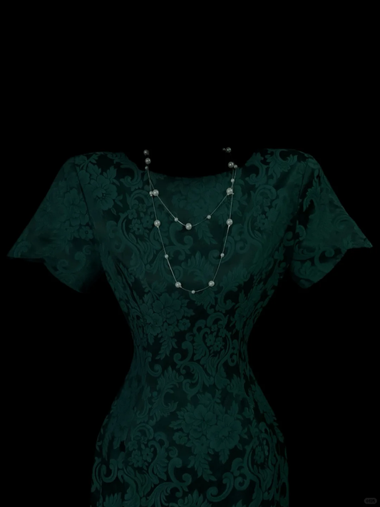 Vintage Green Lace Sheath Long Party Dress Birthday Evening Dress SP4048