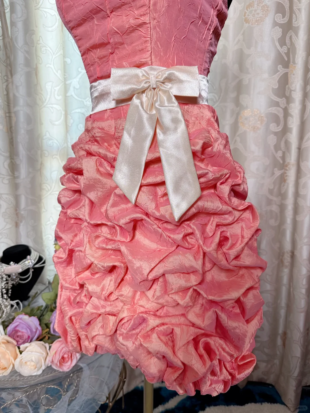 Vintage Strapless Peach Pink Satin Pleated Short Homecoming Dress 20th Birthday Outfits SP84
