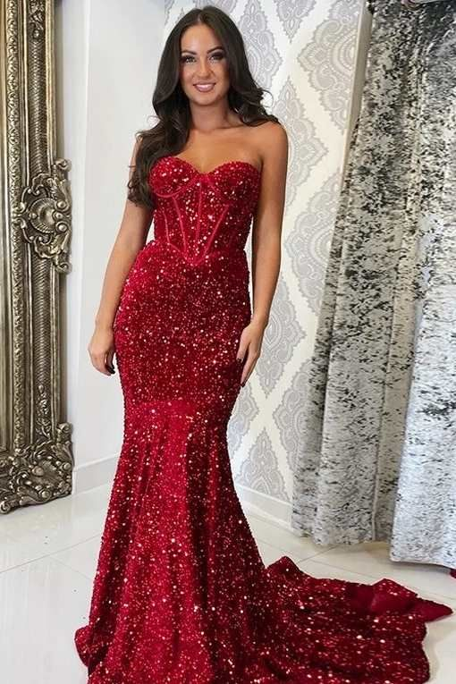 Red Sequin Corset-Top Mermaid Long Prom Gown Formal Dresses Y5960 Simplepromdress Red Sequin Corset-Top Mermaid Long Prom Gown Formal Dresses Y5960 Simplepromdress