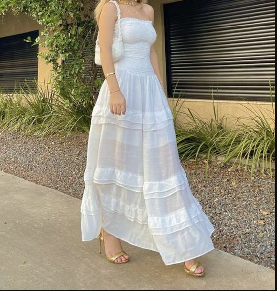 White Strapless Long Prom Dress,Summer Maxi Dress Y5982