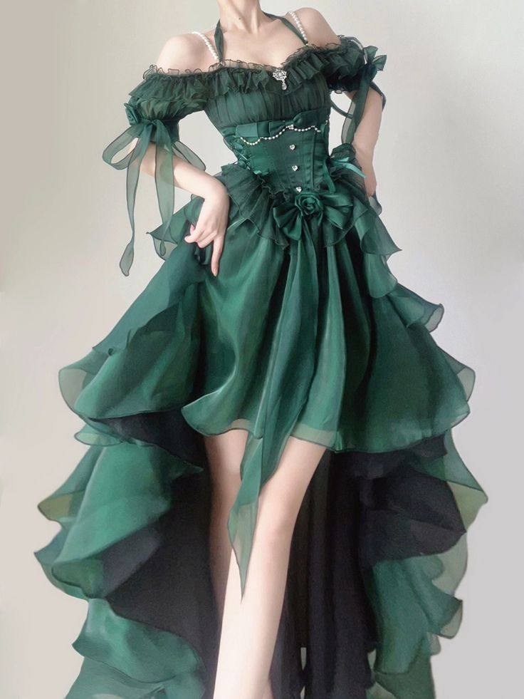 Stunning Green A-line Flower Prom Dress Masquerade Dress Y4810