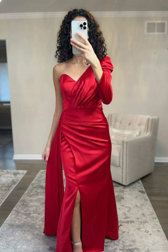 Asymmetrical Red One-Sleeve Mermaid Long Prom Dress with Slit Y6236 Simplepromdress Asymmetrical Red One-Sleeve Mermaid Long Prom Dress with Slit Y6236 Simplepromdress