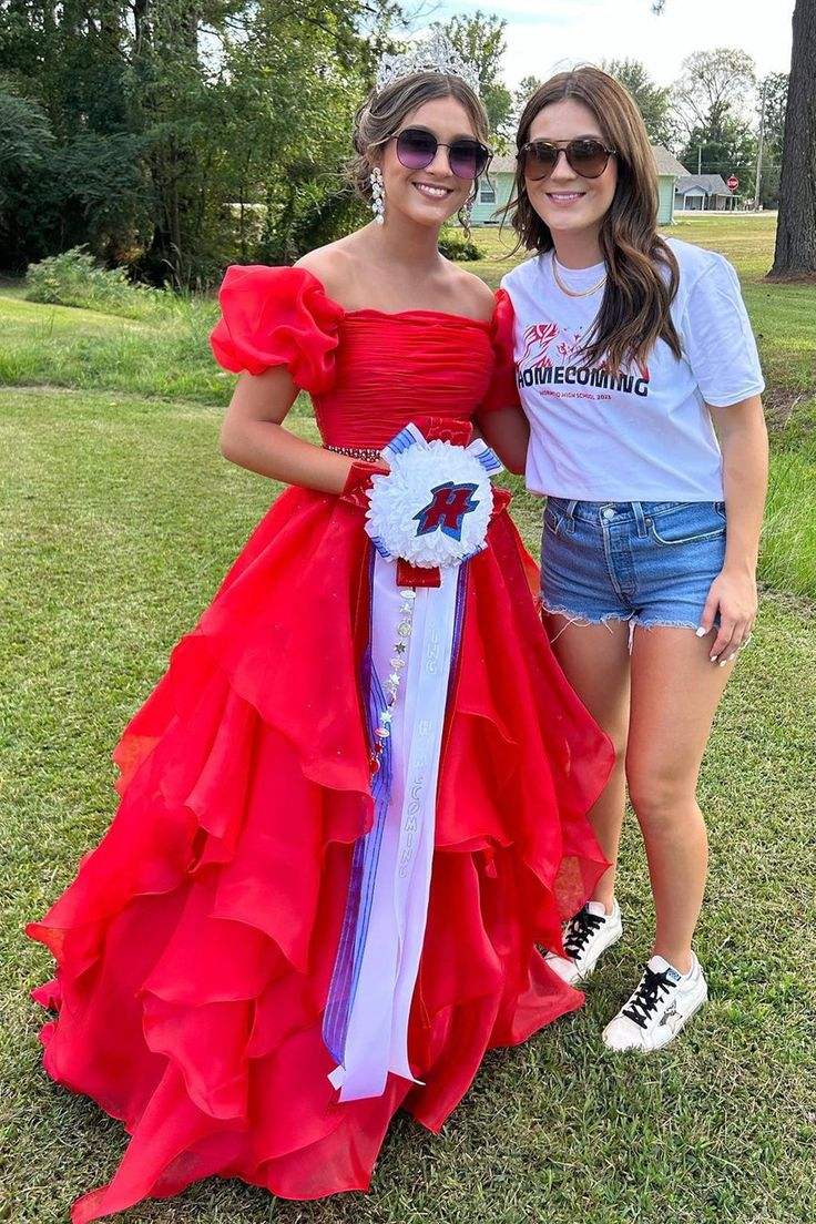 Off the Shoulder Red Balloon Sleeves Ruffle Layered Prom Dress Y5314 –  Simplepromdress