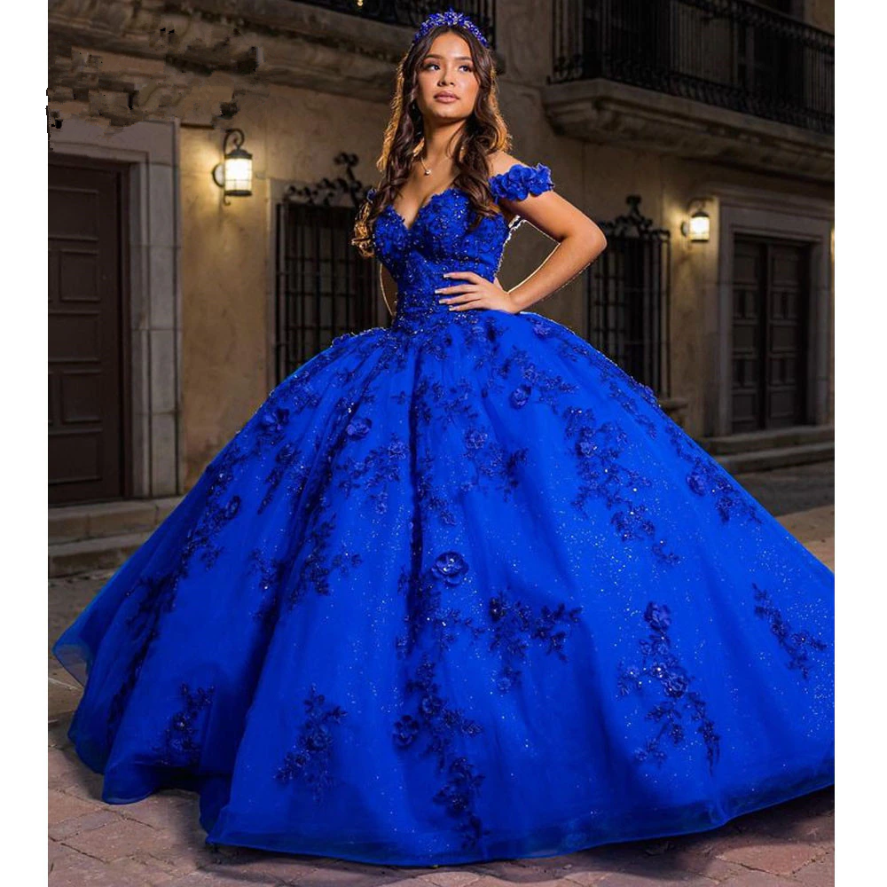 Royal Blue Quinceanera Dresses for Sweet 15 Year Off the Shoulder Puff –  Simplepromdress