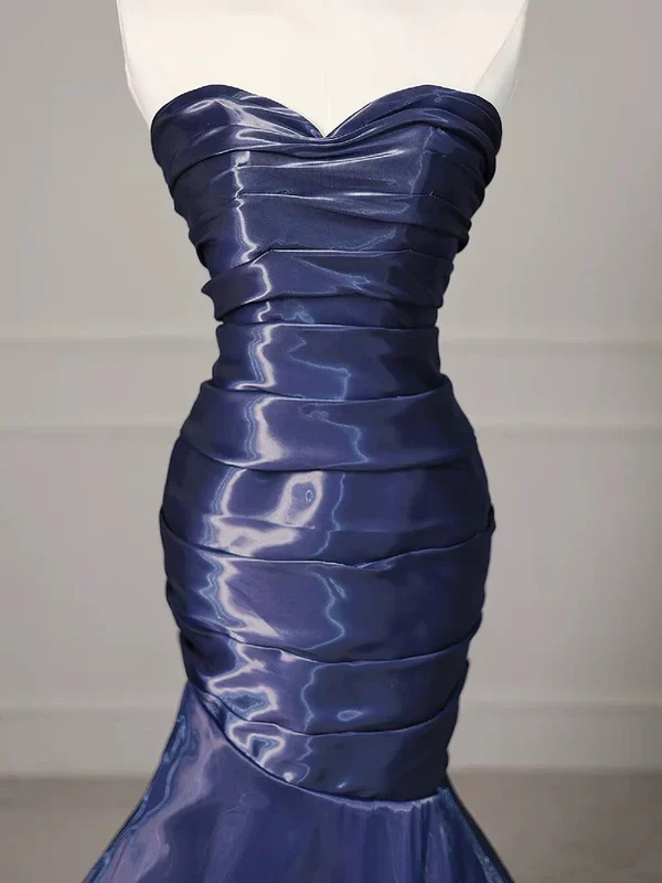 Gorgeous Nevy Blue Mermaid Strapless Pleated Long Prom Dress,Evening Dress Y7987