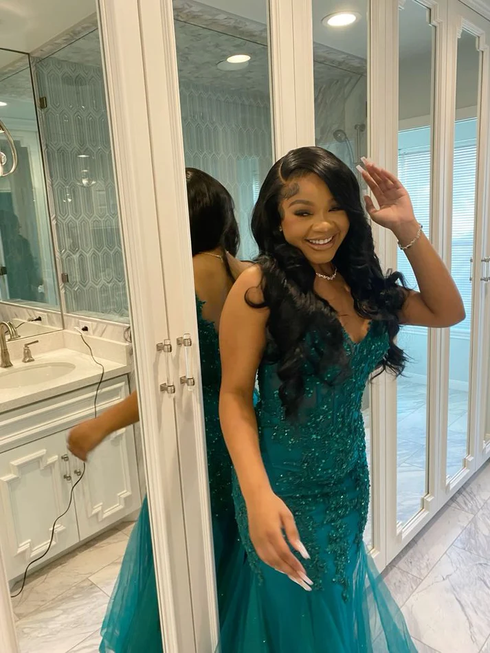 Glamorous Dark Green Mermaid Corset Prom Dress,Winter Dance Dress Y4325